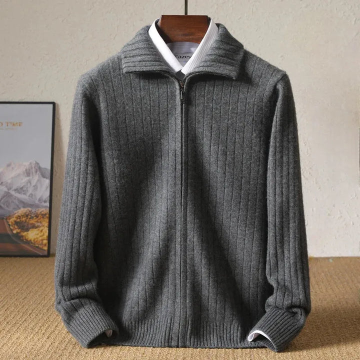 Monroe Ribbed Zip-Up Wool Cardigan