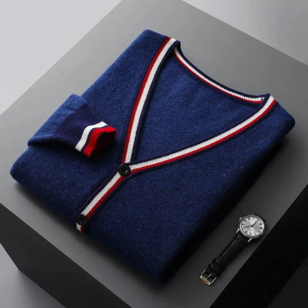 Ralph V-Neck Stripe Knit Cardigan