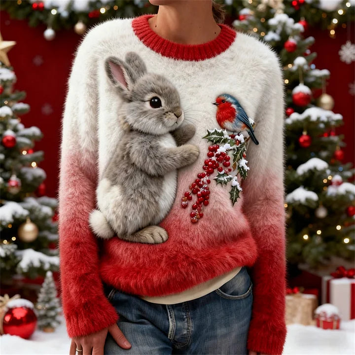 Suzanne | Adorable Winter Sweater with Bunny and Robin