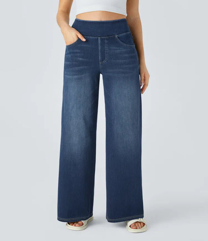 Very stretchy wide-leg, high-waisted jeans