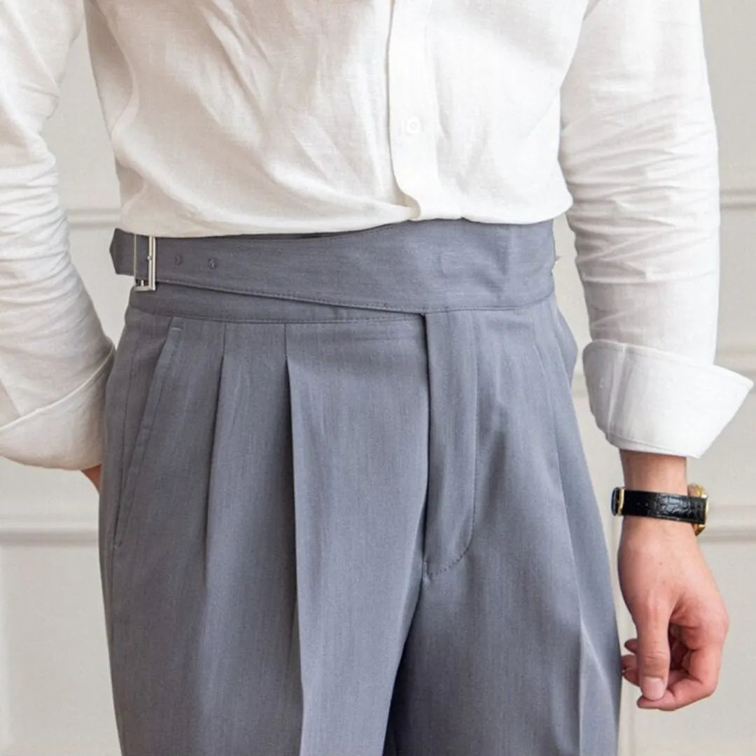 Belvoir High Waist Buckle Pleated Trousers