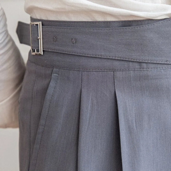 Belvoir High Waist Buckle Pleated Trousers