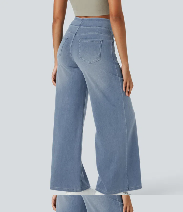 Very stretchy wide-leg, high-waisted jeans