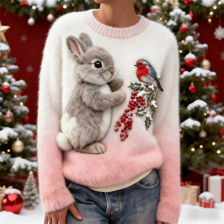Suzanne | Adorable Winter Sweater with Bunny and Robin