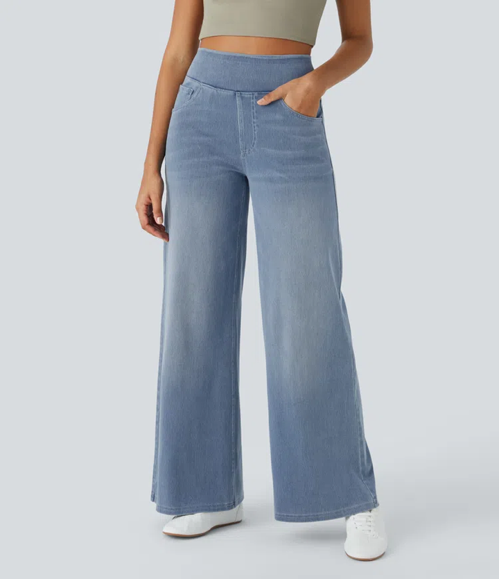 Very stretchy wide-leg, high-waisted jeans