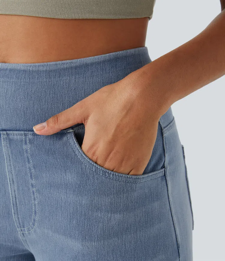 Very stretchy wide-leg, high-waisted jeans