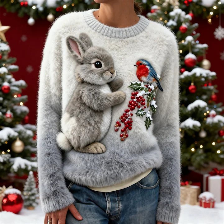 Suzanne | Adorable Winter Sweater with Bunny and Robin