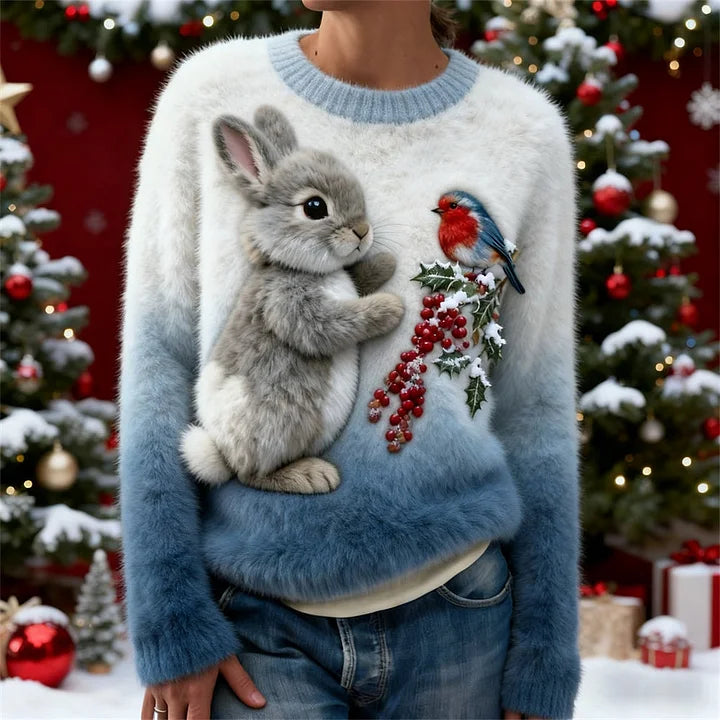 Suzanne | Adorable Winter Sweater with Bunny and Robin