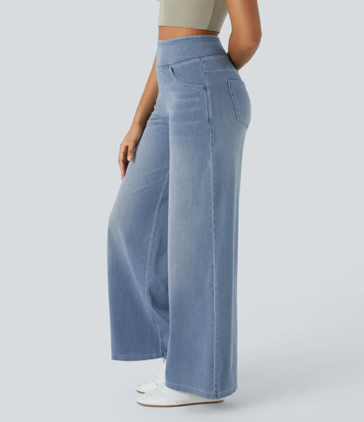 Very stretchy wide-leg, high-waisted jeans
