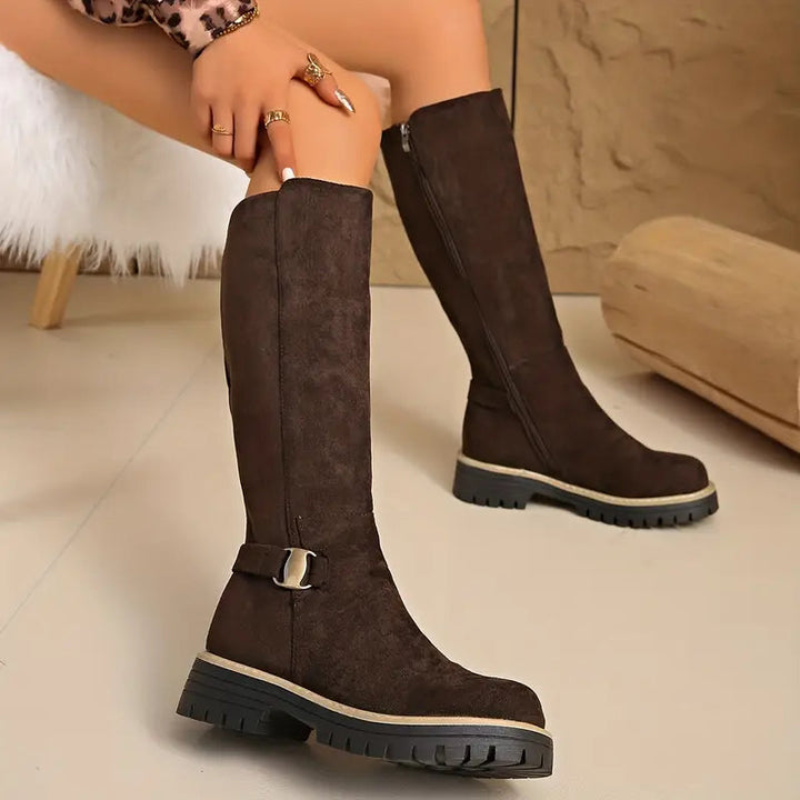 Knee-high boots with thick, non-slip rubber soles