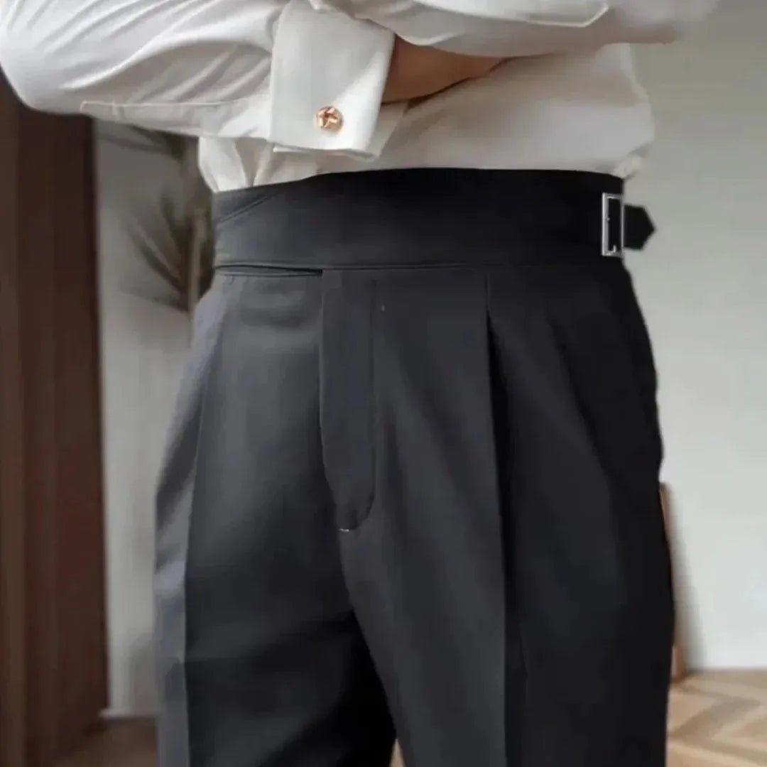 Belvoir High Waist Buckle Pleated Trousers