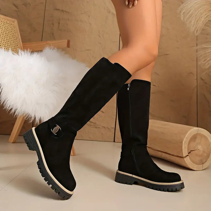 Knee-high boots with thick, non-slip rubber soles
