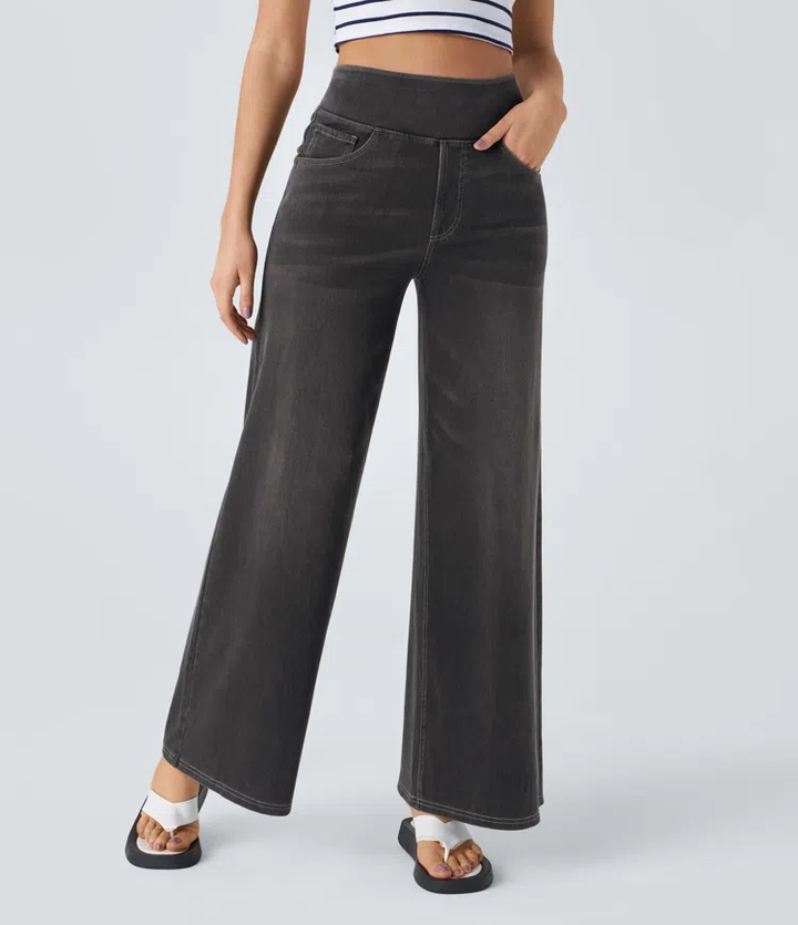 Very stretchy wide-leg, high-waisted jeans