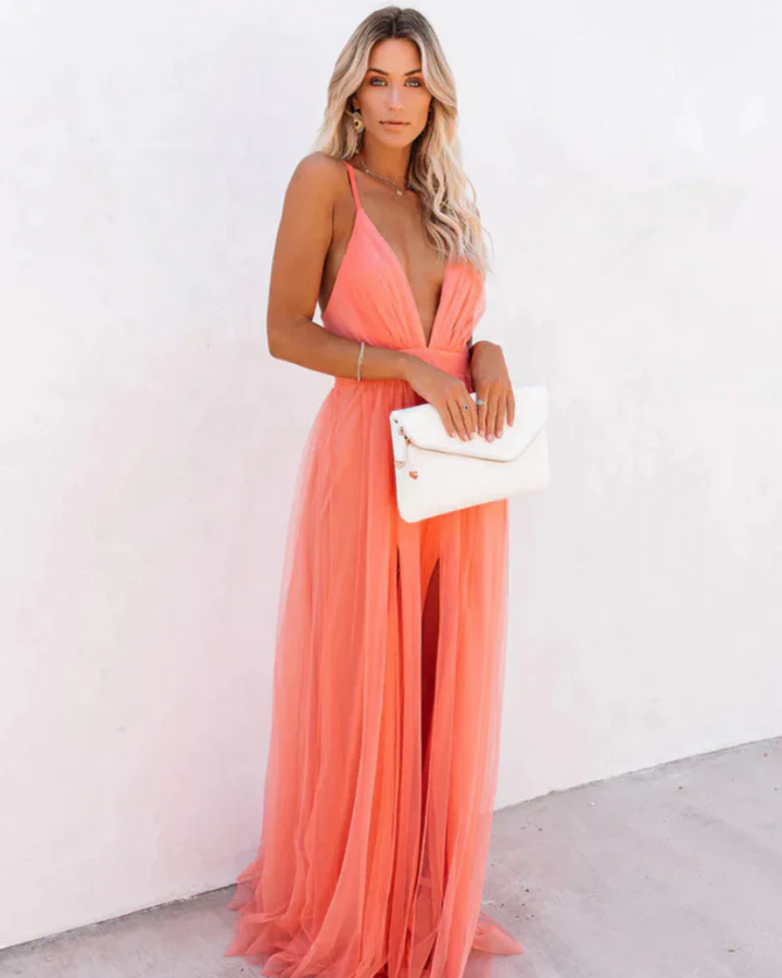 Clara | Coral Tulle Gown