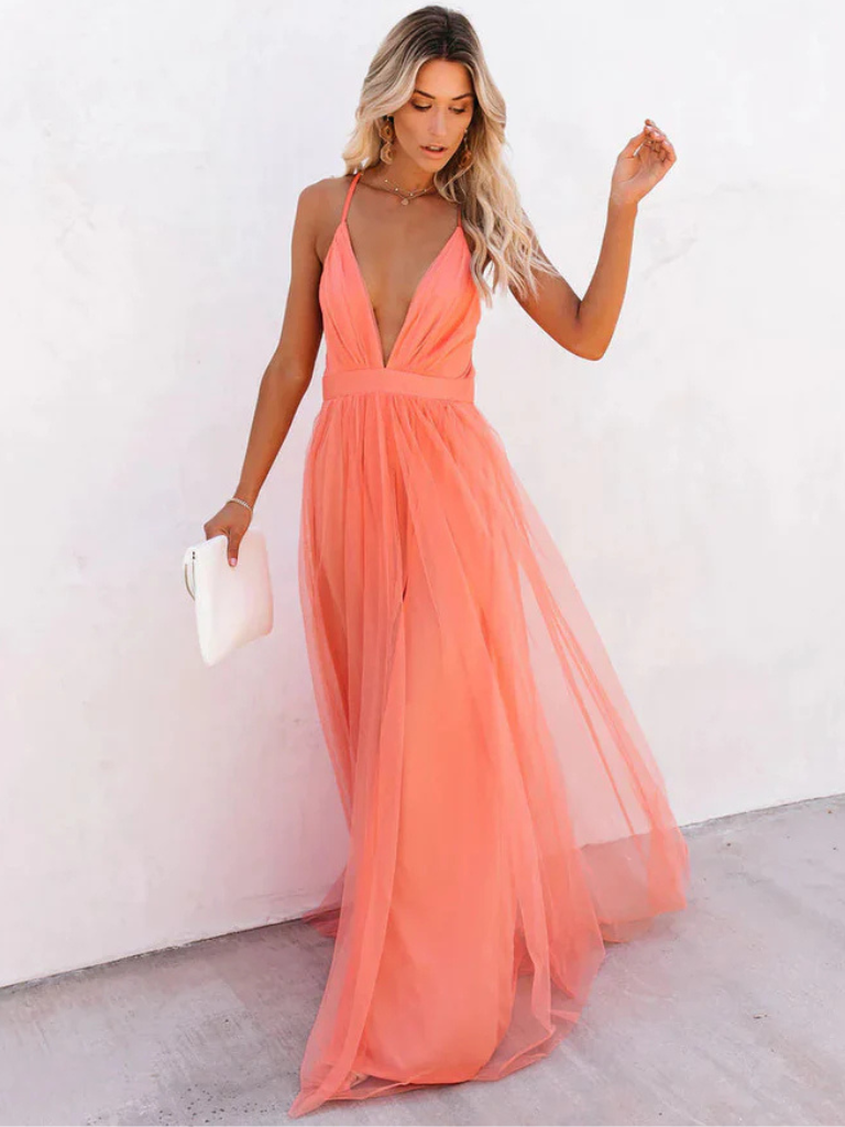 Clara | Coral Tulle Gown