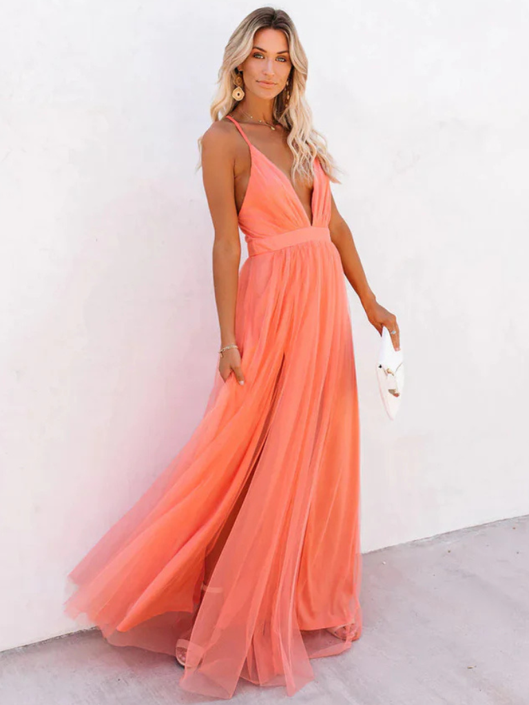 Clara | Coral Tulle Gown