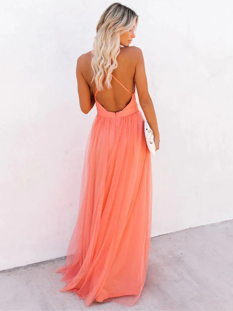 Clara | Coral Tulle Gown