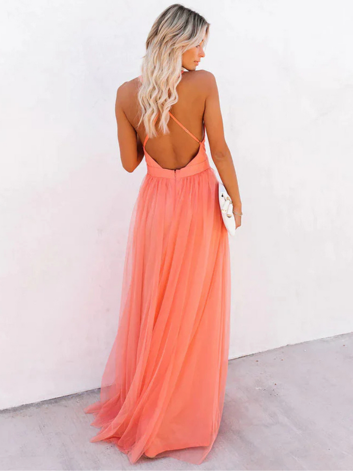 Clara | Coral Tulle Gown