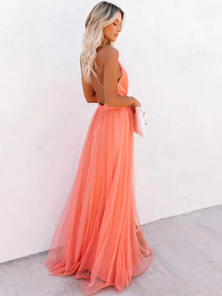 Clara | Coral Tulle Gown