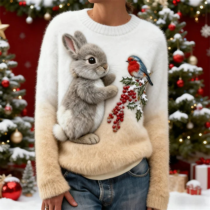 Suzanne | Adorable Winter Sweater with Bunny and Robin