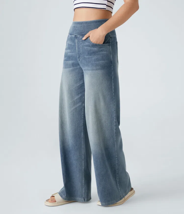 Very stretchy wide-leg, high-waisted jeans