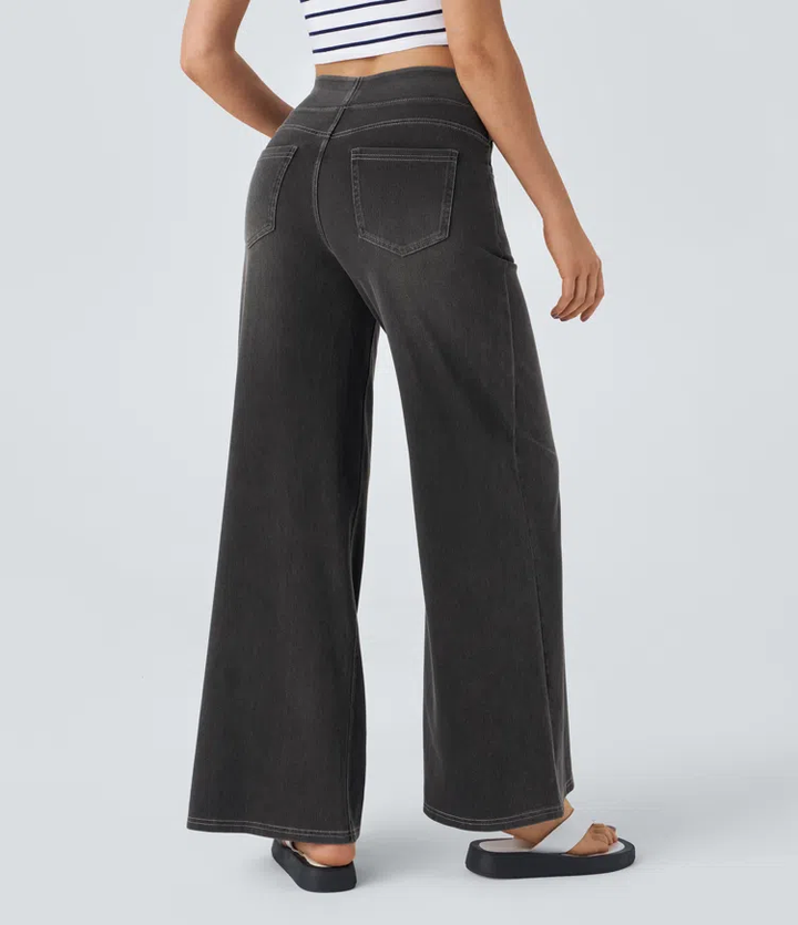 Very stretchy wide-leg, high-waisted jeans