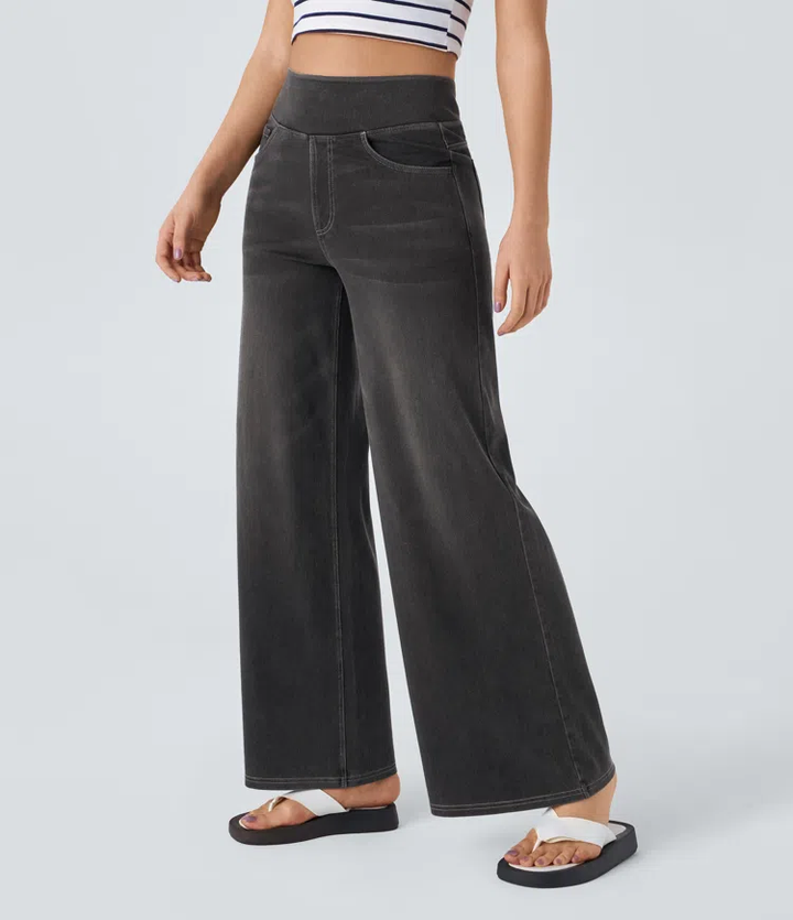 Very stretchy wide-leg, high-waisted jeans