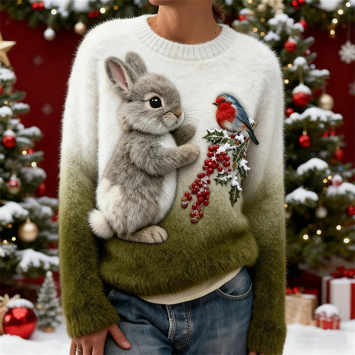 Suzanne | Adorable Winter Sweater with Bunny and Robin
