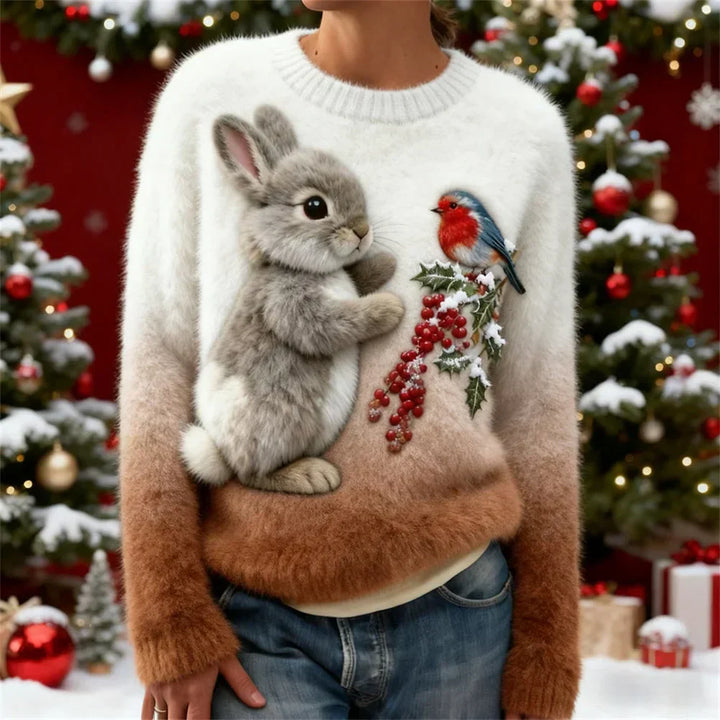 Suzanne | Adorable Winter Sweater with Bunny and Robin